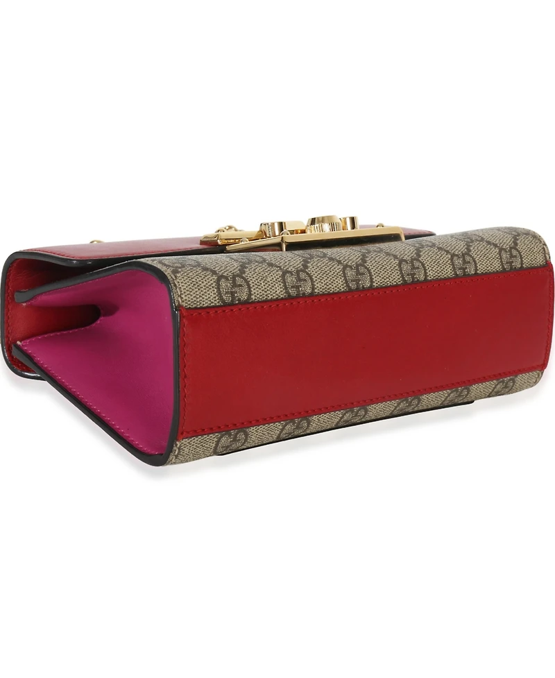 Pre-Owned Gucci Red Gg Supreme Canvas Small Padlock Shoulder Bag