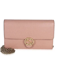 Pre-Owned Gucci Pink Dollar Calfskin Interlocking G Wallet On Chain