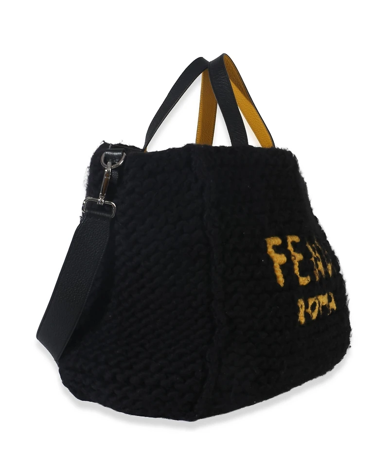 Pre-Owned Fendi Yellow Black Wool Logo Tote