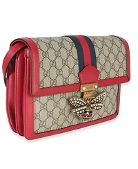 Pre-Owned Gucci Red Calfskin Gg Supreme Canvas Medium Margaret Shoulder Bag