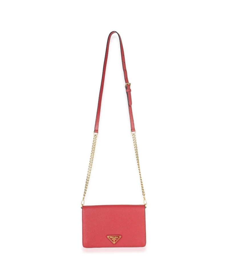 Pre-Owned Prada Red Saffiano Triangle Logo Mini Crossbody