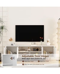 Rainsken Modern Fluted Tv Cabinet for 55+ Inch Tv, Media Console Entertainment Center with 4 Storage Cabinets and Metal Handles for Living Room