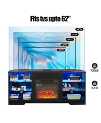 Rainsken 58" Electric Fireplace Tv Stand, Led Media Console for 32-62 Inch TVs with Usb Charging Port, Modern Entertainment Center for Living Roo