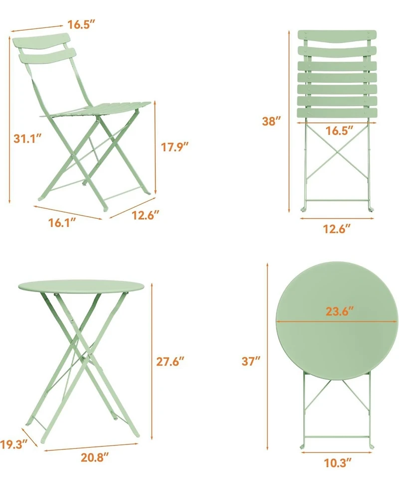 gaomon 3-Piece Metal Frame Folding Patio Bistro Set