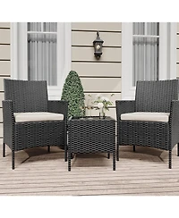gaomon 3-Piece All-Weather Patio Conversation Set, Pe Rattan Armchairs and Glass Table