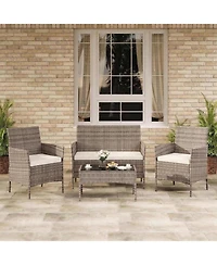 gaomon 4-Piece Rattan Patio Furniture Set with Upholstered Sofa and Coffee Table