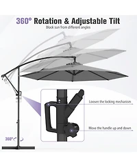 Gouun 10 ft Offset Hanging Patio Umbrella with Infinite Tilt 360-Degree Rotation and Base