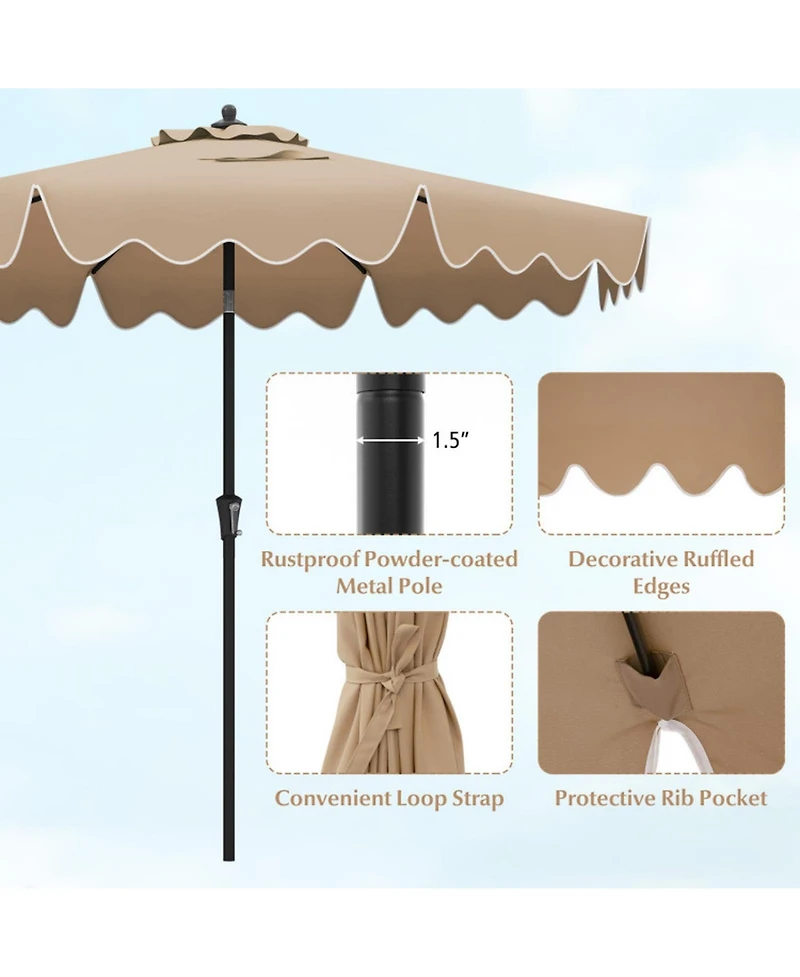 Gouun 9 ft Patio Umbrella with Push-Button Tilt Crank Handle and Ruffled Edge Design