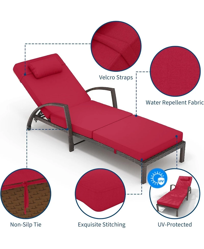 gaomon Set of 2 Rattan Folding Chaise Loungers, 5-Position Adjustable