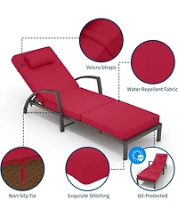 gaomon Set of 2 Rattan Folding Chaise Loungers, 5-Position Adjustable