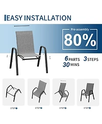 gaomon Patio Chairs Set of 6, Outdoor Stackable Dining Chairs with Textilene Fabric, All-Weather Deck Stacking Chairs with High Back for Backyard