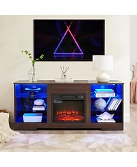 Rainsken Led Fireplace Tv Stand 58 Inch, Media Entertainment Center Compatible with 32-62" TVs, Living Room Console with Usb Charging Outlet