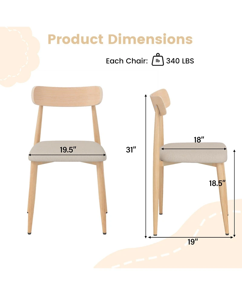 Gymax Modern Upholstered Dining Chairs Set of Linen Fabric Mid-Century Modern Accent Armless Chair w/ Wood-Like Metal Legs