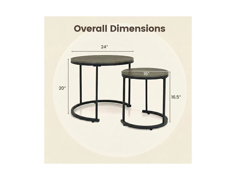 Slickblue Oak Round Nesting Coffee Tables Set of 2 Stackable