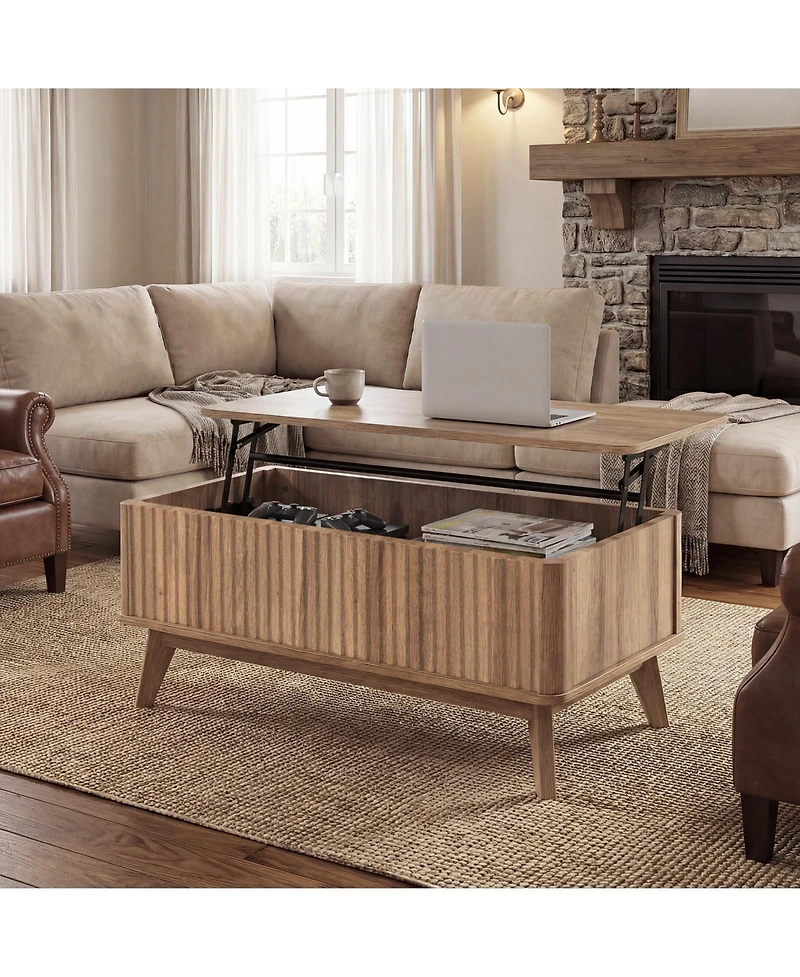 Slickblue Wooden Coffee Table Fluted Lift Top Design