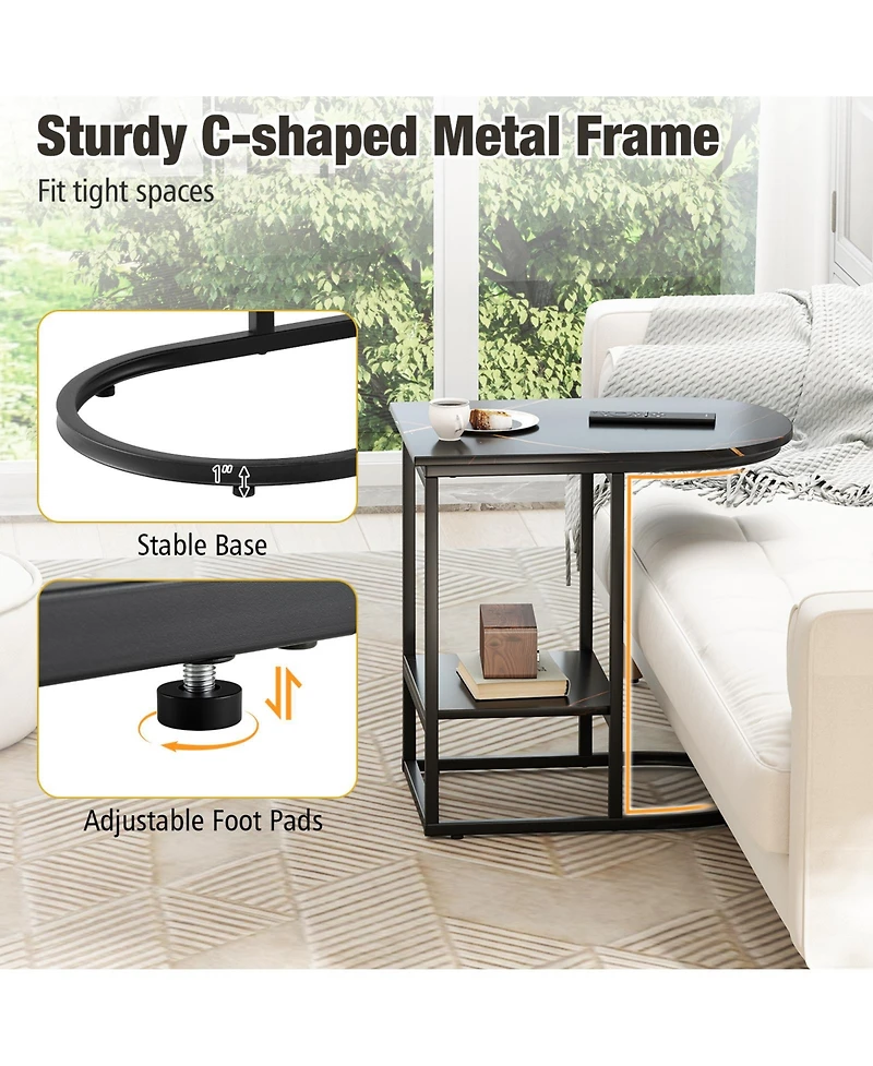 Slickblue Modern C Table Faux Marble Sofa Side with Storage