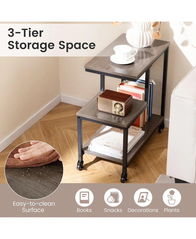 Slickblue 3 Tier G Shaped Side Table Mobile End with Storage