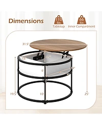 Slickblue Coffee Table Round Lift Top with Hidden Storage and Side Shelves