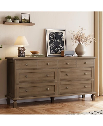 gaomon 8 Drawer Dresser for Bedroom, Vintage 59" Long Dresser Tv Stand with Carved Handles and Tapered Legs