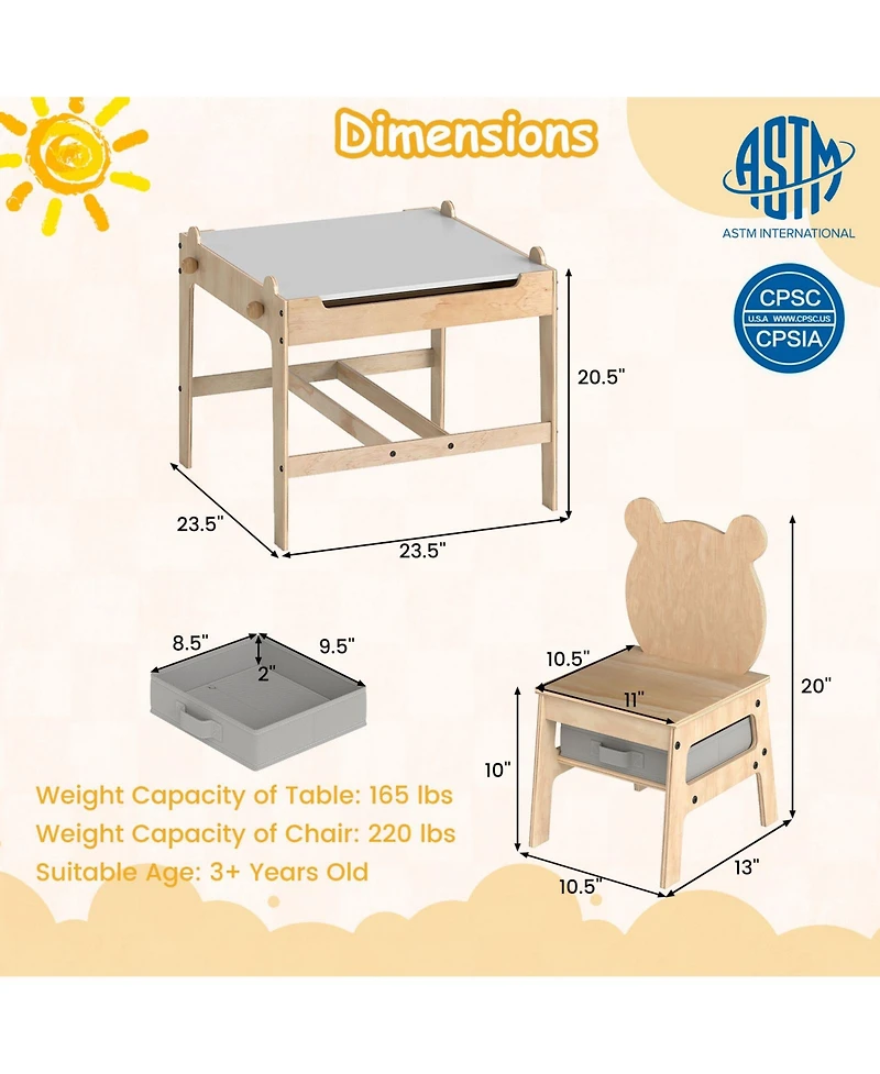 Sugift Kids Table and Chairs Set with Reversible Whiteboard Top