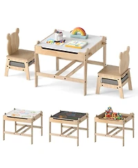 Sugift Kids Table and Chairs Set with Reversible Whiteboard Top