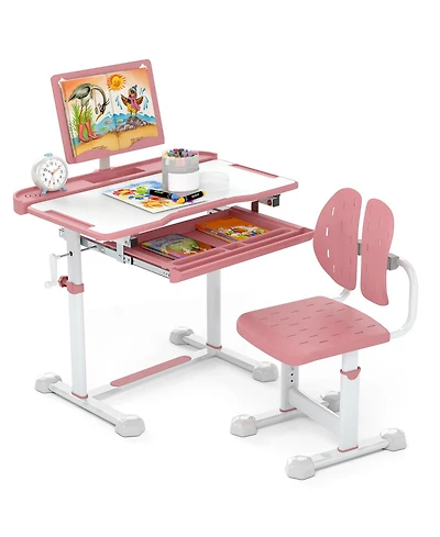 Sugift Kids Study Desk and Chair Set with Tilt Desktop and Book Stand