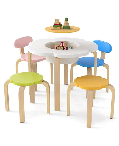 Sugift Flower Shaped Kids Activity Table Set with Chairs and Stools