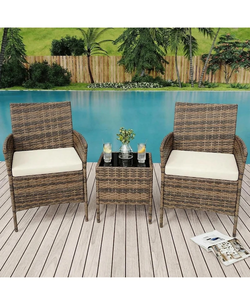 gaomon 3-Piece Rattan Patio Furniture Set, 2 Chairs and Coffee Table, Gradient