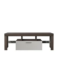 Rainsken Modern Tv Stand with Led Light, Media Console Entertainment Center for 50 Inch Tv with Toughened Glass Shelf for Living Room