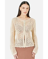 Yumi Women's Flower Crochet Button Up Cardigan