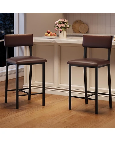 gaomon Set of 2 Bar Stools, 25" Counter Height, Pu Leather with Backrest and Footrest for Dining Room