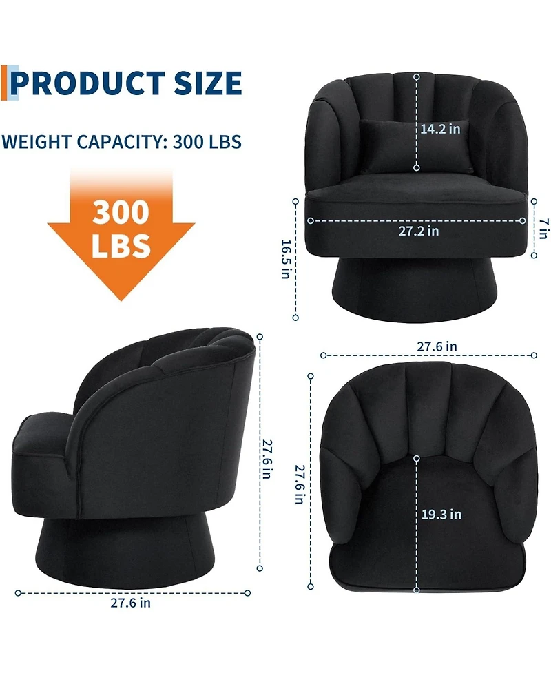 gaomon Swivel Barrel Chair, Velvet Upholstered Modern Armchair with Striped Backrest and Plush Padding, Round Lounge Chair for Living Room and Bedroom