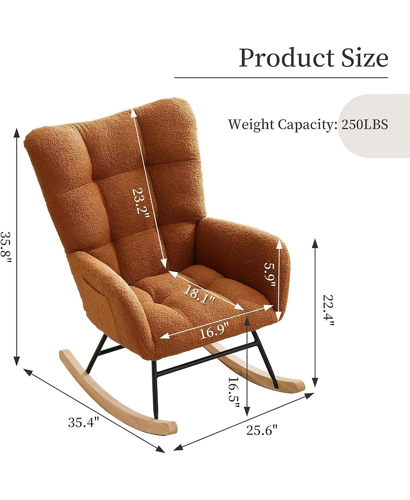 gaomon Comfy Rocking Chair for Nursery or Bedroom, Upholstered Glider with Side Pocket and Ergonomic Backrest