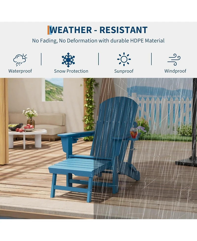 gaomon Folding Adirondack Rocking Chair with Retractable Ottoman and Cup Holders, Hdpe All-Weather Outdoor Chair for Porch