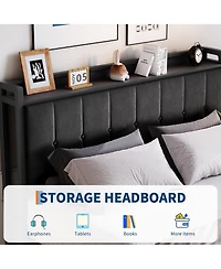 Homfan Lift Up Bed Frame, Upholstered Bed with Button Tufted Wingback Storage Headboard, Hydraulic Storage, No Box Spring Needed