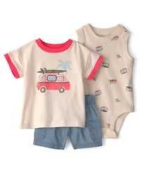 Carter's Baby Boys' Beach Surf Top, Bodysuit and Shorts, 3-Piece Set