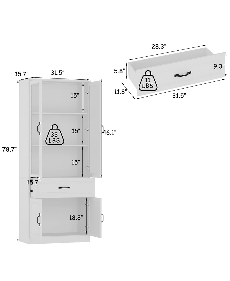 Homsee 4-Shelf Wood Standard Bookcase With Doors, Cabinet, Drawer