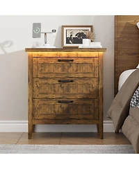 gaomon Farmhouse Drawer Dresser with Charging Station and Led Lights