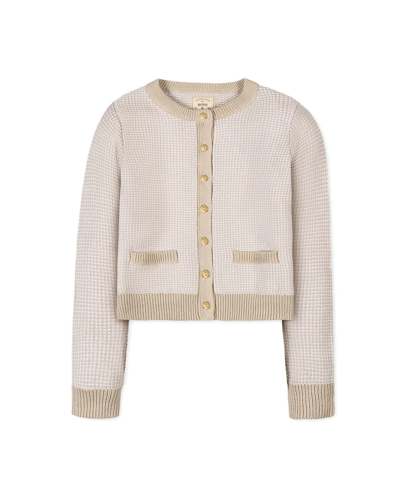 Hope and Henry Women's Organic Tweed Stitch Sweater Cardigan