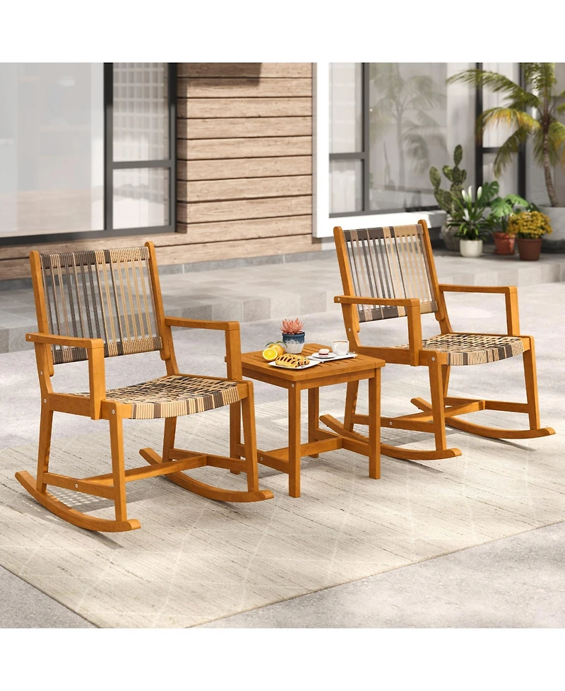 Sugift 3 Piece Patio Rocking Bistro Set with Acacia Wood Frame