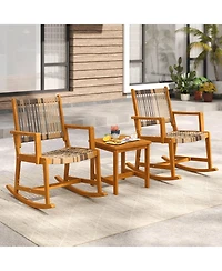 Sugift 3 Piece Patio Rocking Bistro Set with Acacia Wood Frame