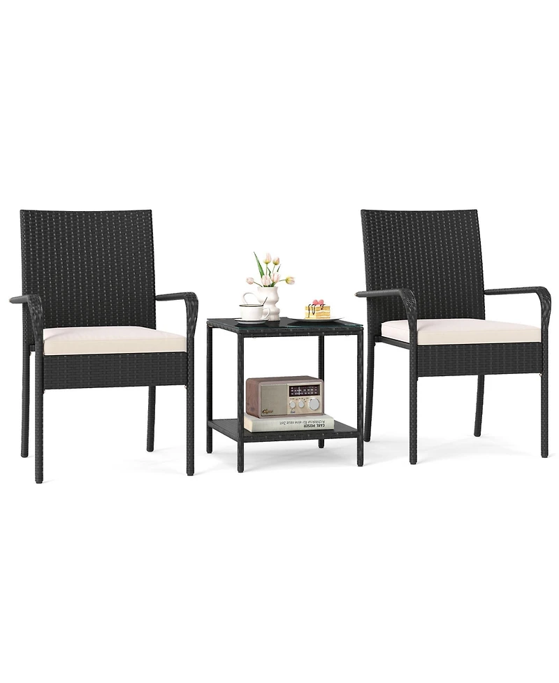 Sugift 3 Piece Patio Furniture Set with Cushions and Glass Table