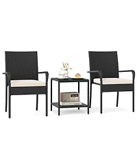 Sugift 3 Piece Patio Furniture Set with Cushions and Glass Table