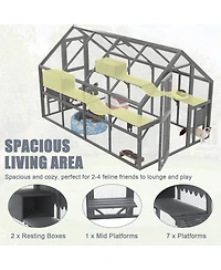 Zeus & Ruta Large Outdoor Cat Enclosure Wooden Shelter 7 Platforms 2 Resting Boxes Bridges Waterproof Uv Proof Canopy