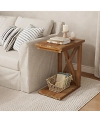 Tribesigns Solid Wood End Table Set of 2, 2-Tier C Shaped Side Table, Solid Wood Sofa Side Table, Simple Nightstand