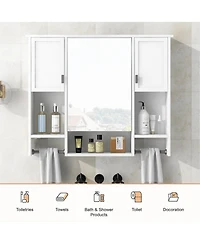 Busdays 35'' x 28'' Modern Wall Mounted Bathroom Storage Cabinet, Bathroom Wall Cabinet with Mirror, Medicine Cabinet with Towels Bar