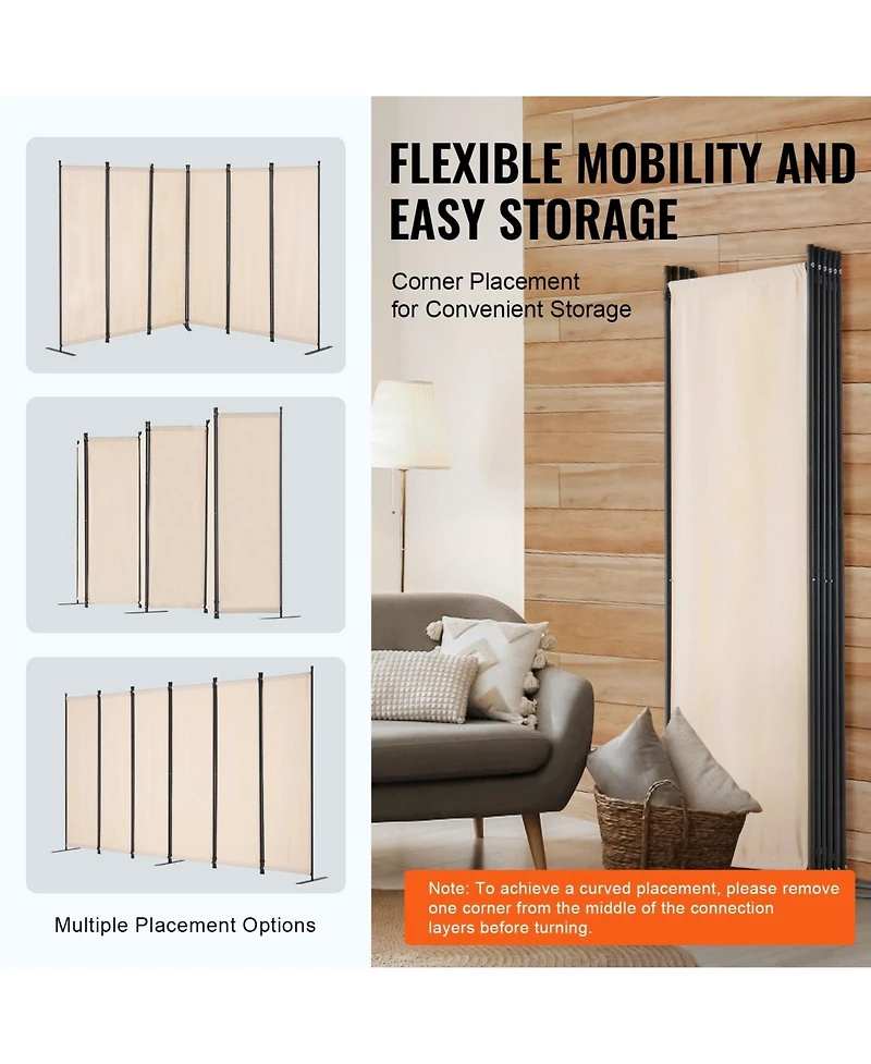 Sugift Room Divider, 6 Panel Folding Privacy Screen for Room Separation