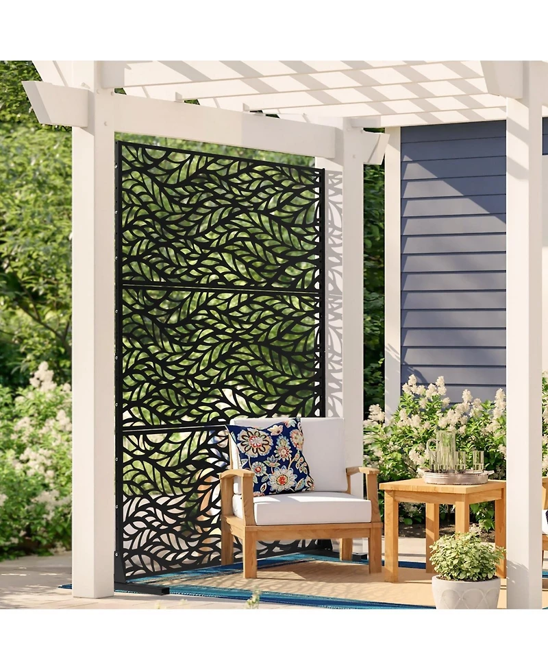 Sugift Metal Privacy Screen, 47" x 72", Freestanding 3-Panel Garden Divider