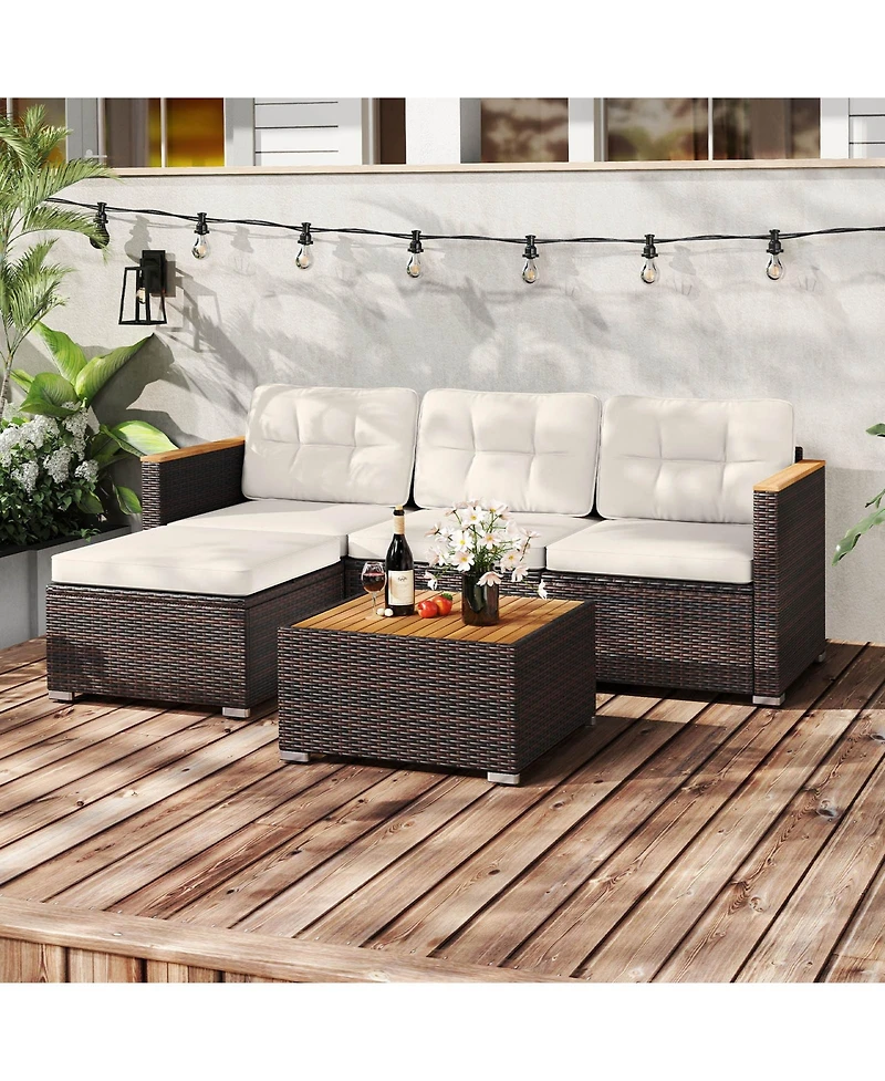 Sugift 5 Piece Wicker Conversation Set with Cushions and Coffee Table