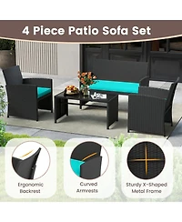 Sugift 4 Piece Patio Furniture Set with Glass Table and Cushions